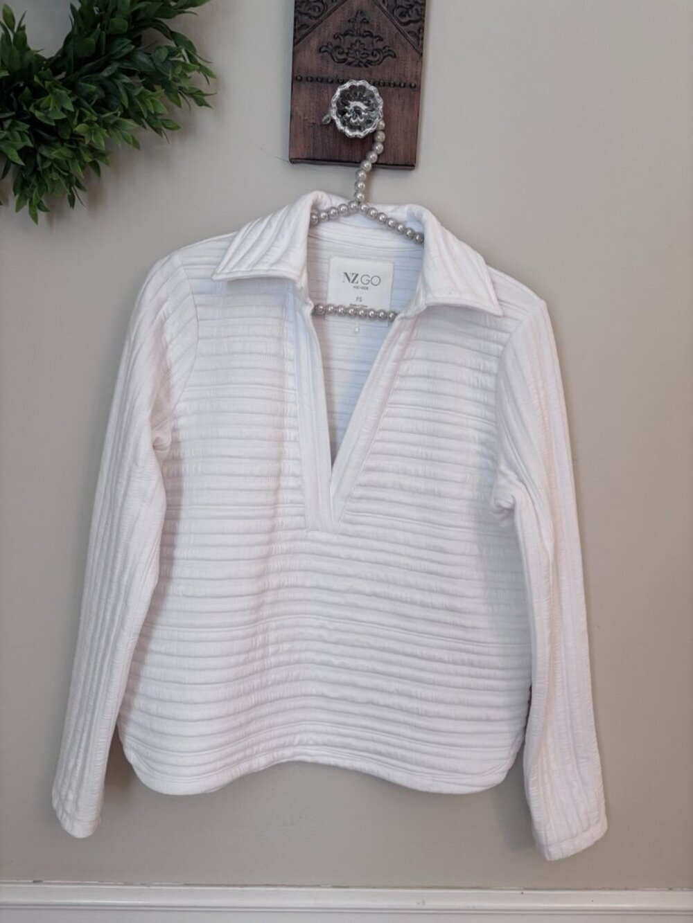 NZ Go Nic Zoe Size Petite Small White Quilted Pullover V-Neck